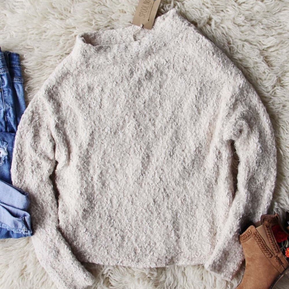 Ice Cinder Nubby Off The Shoulder Sweater in Cream - Picture 2 of 5